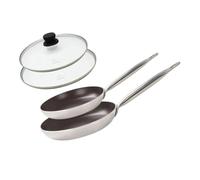 Elo Set de 2 Poêles Aluminium avec Couvercles en Verre - Tous Feux, Induction, Sans PFAS - Acier Inoxydable, Plastique - 32 x 5,5 cm