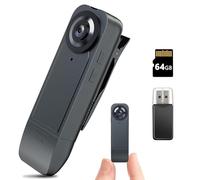 Eloatnalyto Mini caméra corporelle 1080p avec carte mémoire de 64 Go, caméra portative, caméscope de police portable pour sécurité, garde, dossiers de travail (noir)