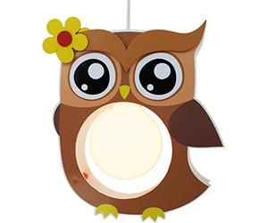 Elobra Lampe enfants Plafonnier Lampe Suspension Chouette, chambre d'enfant, bois, marron, A + +