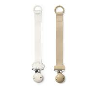 Elodie Details Attache Tétine Garçon Fille - Chaîne sucette Durable avec Clip - Porte Tétine Sans BPA - Sangle Polyester Recyclé - Cadeau Bébé Mixte, Lot de 2 - White Scallop/Pure Khaki