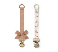 Elodie Details Pack de 2 Attache-Tétine en Tissu et Clip en Acier Inoxydable, pour Bébé Garçon et Fille, Anneau Universel en Silicone - Fairytale Friends/Terracotta
