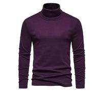 Elogoog Pull à col roulé pour homme - Manches longues - Col roulé - Loisirs - Coupe ajustée - Basic - Pull classique à col roulé - Pull d'hiver chaud en tricot, Violet 1a1, M