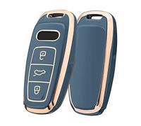 ELOHEI Coque de clé Audi en TPU Souple spéciale Compatible avec Audi A4 Q7 Q5 TT A3 A6 SQ5 R8 S5 Smart Key (Gold Edge Blue)