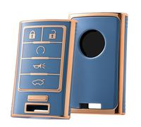 ELOHEI Coque de clé pour Cadillac - Protection complète - Compatible avec Cadillac Escalade ATS CTS DTS SRX STS 2008-2015 (bord doré gris)