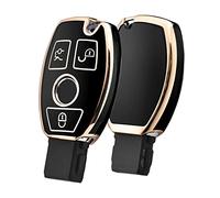 ELOHEI Coque de clé pour Mercedes Benz en TPU Souple de qualité supérieure Compatible avec Mercedes Benz C E S M CLS CLK G Class Porte-clés Intelligent sans clé (Bord doré Noir)