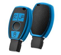 ELOHEI Mercedes Benz Key Fob Cover, Premium Soft TPU Stripes Case Compatible with C E S M CLS CLK G Class Keyless Smart Key Fob (Leather Blue)