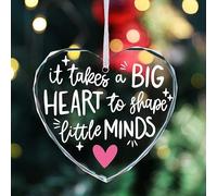 ELOI Cadeau de remerciement pour enseignant, ornement en verre en forme de cœur, « It Takes a Big Heart to Shape Little Minds », souvenir en cristal avec ruban blanc, cadeau de remerciement de fin