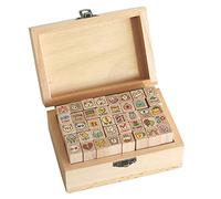 Elolieu - Lot de 40 tampons en caoutchouc en bois, chat mignon de dessin animé, pour journal intime scrapbooking, avec boîte en bois, noir, blanc, gris, jaune