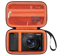 Elonbo Étui de Transport pour Appareil Photo Numérique Compact Sony RX100 VII/ RX100 VI/ RX100 V/ RX100 IV/ RX100 III, Sac de Voyage Vlogging Camera, Noir+Orange