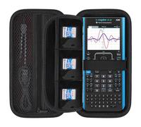 Elonbo Étui de transport pour calculatrice graphique couleur Texas Instruments TI-Nspire CX II CAS/CX II/CX/CX CAS, poche zippée supplémentaire pour câbles USB et accessoires, noir + intérieur noir