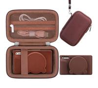 Elonbo Étui pour Appareil Photo Canon PowerShot SX740 / SX730, étui Rigide de Transport + Coque de Protection en Silicone Souple avec Cache-Objectif Amovible, Couleur café
