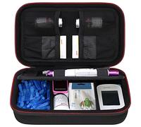 Elonbo Valise de voyage pour diabétiques, sac de rangement portable pour glucomètre, stylo à insuline et étui de transport de médicaments pour glucomètre, stylo à insuline, papier d'essai, Noir.