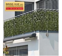 ELONEO Brise-vue balcon 300x100 cm, motif feuilles, haie artificielle, vert, 20 colliers inclus, résiste météo