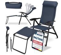 ELONEO Chaise de Camping Pliante avec Repose-Pieds Amovible - Chaise Longue Pliante Confortable en Aluminium avec Dossier Réglable pour Jardin et Balcon Bleu