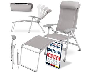 ELONEO Chaise de Camping Pliante avec Repose-Pieds Amovible - Chaise Longue Pliante Confortable en Aluminium avec Dossier Réglable pour Jardin et Balcon Taupe