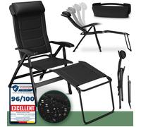ELONEO Chaise de Camping Pliante avec Repose-Pieds Amovible, Dossier Inclinable, Aluminium, Rembourrage 3D noir, Confort Extérieur.