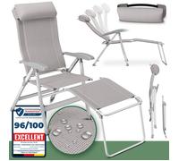 ELONEO Chaise de Camping Pliante avec Repose-Pieds Amovible, Dossier Réglable, Aluminium - Confort Jardin & Balcon, taupe