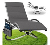 ELONEO Chaise Longue à Bascule Extérieure avec Pochette, Relax Fauteuil Jusqu’à 180 kg, Transat Bascule Jardin Résistant aux Intempéries, Bain de Soleil Balcon et Terrasse, à Carreaux Gris/Anthracite