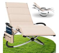 ELONEO Chaise Longue à Bascule Extérieure avec Pochette, Relax Fauteuil Jusqu’à 180 kg, Transat Bascule Jardin Résistant aux Intempéries, Bain de Soleil Balcon et Terrasse, à Crème/Crème
