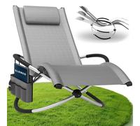 ELONEO Chaise Longue à Bascule Extérieure avec Pochette, Relax Fauteuil Jusqu’à 180 kg, Transat Bascule Jardin Résistant aux Intempéries, Bain de Soleil Balcon et Terrasse, à Carreaux Gris