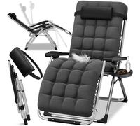 ELONEO Chaise longue pliante avec coussin premium, transat de jardin résistant aux intempéries, capacité de charge 200 kg, fauteuil de jardin avec dossier réglable, coussin appui-tête et porte-gobelet