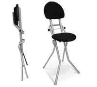 ELONEO Chaise Pliante Rembourrée - Tabouret Pliant Antidérapant, Ergonomique pour Le Dos, Siège Compact, Réglable sur 3 Hauteurs (58-65 cm), Charge Max 120 kg, 45x98x47 cm (Argent)