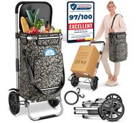 ELONEO Chariot de Courses 3-en-1, 43L - Pliable avec Roulettes, Compartiment Isotherme, Sac Épaule & Diable (Topo)