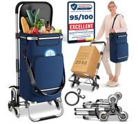 ELONEO Chariot pliable 3-en-1 avec roulettes monte-escaliers, sac détachable 43L, compartiment isotherme, Bleu Marine)