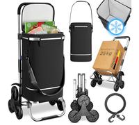 ELONEO Chariot pliable 3 roues monte-escaliers, sac détachable 43L, compartiment isotherme, poignée réglable, réflecteurs (noir)