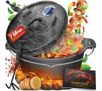ELONEO cocotte en fonte Dutch Oven 7 L avec couvercle accessoires et livre de recettes barbecue feu de camp four induction