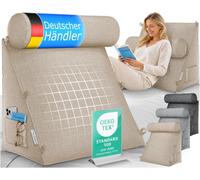 ELONEO Coussin de Dossier 50 cm de Large avec Rouleau Cervical réglable et Amovible, Coussin Triangulaire pour lit et canapé, Housse Lavable