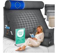 ELONEO coussin de lecture 70 cm anthracite avec rouleau cervical amovible dossier triangulaire lit canapé