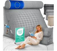 ELONEO coussin de lecture 70 cm gris avec rouleau cervical amovible dossier triangulaire lit canapé