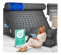 ELONEO Coussin de Dossier 90 cm de Large avec Rouleau Cervical réglable et Amovible, Coussin Triangulaire pour lit et canapé, Housse Lavable
