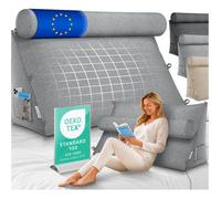 ELONEO coussin de lecture 90 cm gris avec rouleau cervical amovible dossier triangulaire lit canapé