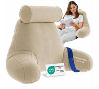 ELONEO coussin de lecture crème avec accoudoirs et rouleau nuque, dossier ergonomique lit/canapé, 30x72x44 cm