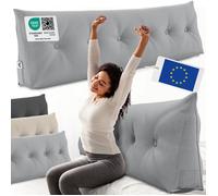 ELONEO coussin dossier lit 180 cm, coussin triangulaire de lecture, cale-dos avec housse lavable et poche latérale, gris