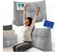 ELONEO coussin dossier lit 70 cm, coussin triangulaire de lecture, cale-dos avec housse lavable et poche latérale, gris