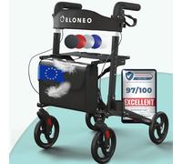 ELONEO Déambulateur 4 Roues Pliable Léger avec Siège - 8 Hauteurs Réglables, Cadre en Aluminium, Aide Mobilité Pliante 3 Directions avec Sac et Porte-Parapluie, Convient aux Voitures (Noir)