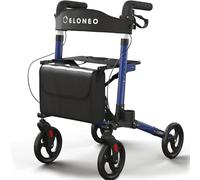 ELONEO Déambulateur 4 Roues Pliable Léger avec Siège - 8 Hauteurs Réglables, Cadre en Aluminium, Aide Mobilité Pliante 3 Directions avec Sac et Porte-Parapluie, Convient aux Voitures (Bleu)