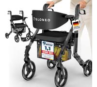 ELONEO Fauteuil roulant et déambulateur 2 en 1 pliable et léger avec siège, déambulateur fauteuil roulant d’extérieur pliable et léger tout-terrain, fauteuil de transport, gris