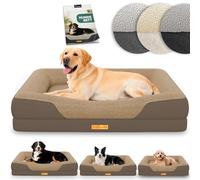 ELONEO lit orthopédique pour Chien Chiens de Taille Moyenne - 106x76x19cm, Panier avec Mousse à mémoire de Forme, Tapis imperméable et Lavable, Coussin et Matelas rembourré, Marron