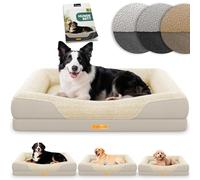 ELONEO lit orthopédique pour Chien Chiens de Taille Moyenne - 90x68x18cm, Panier avec Mousse à mémoire de Forme, Tapis imperméable et Lavable, Coussin et Matelas rembourré, crème