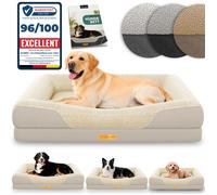 ELONEO lit orthopédique pour chien crème taille L, couchage confortable avec mousse mémoire, coussin lavable