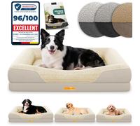 ELONEO lit orthopédique pour chien crème taille M, couchage confortable avec mousse mémoire, coussin lavable