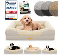 ELONEO lit orthopédique pour chien crème taille S, couchage confortable avec mousse mémoire, coussin lavable