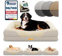 ELONEO lit orthopédique pour chien crème taille XL, couchage confortable avec mousse mémoire, coussin lavable