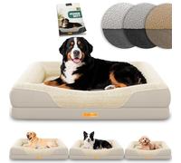 ELONEO lit orthopédique pour Chien Grands Chiens - 122x89x20cm, Panier avec Mousse à mémoire de Forme, Tapis imperméable et Lavable, Coussin et Matelas rembourré, crème