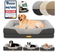ELONEO lit orthopédique pour chien gris taille L, couchage confortable avec mousse mémoire, coussin lavable