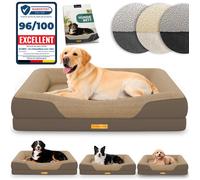 ELONEO lit orthopédique pour chien marron taille L, couchage confortable avec mousse mémoire, coussin lavable